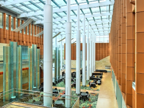 The view from a balcony above the soaring Davidson Winter Garden inside the Ross Building. The view from a balcony above the soaring Davidson Winter Garden inside the Ross Building.
