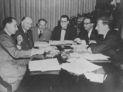 George Nelson, DJ De Pree, Jim Eppinger, Hugh De Pree, Alfred Auerbach, and an unknown gentleman George Nelson, DJ De Pree, Jim Eppinger, Hugh De Pree, Alfred Auerbach, and an unknown gentleman