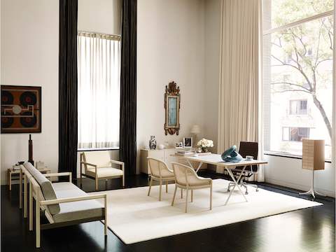Bennett loved working with flexible, linear materials such as reed—“you get a lovely sweep from reed”—to achieve the graceful lines that are characteristic of his furniture. (His classic 1964 Landmark chair, above, is once again available with a cane back. Photo by François Dischinger. Bennett loved working with flexible, linear materials such as reed—“you get a lovely sweep from reed”—to achieve the graceful lines that are characteristic of his furniture. (His classic 1964 Landmark chair, above, is once again available with a cane back. Photo by François Dischinger.