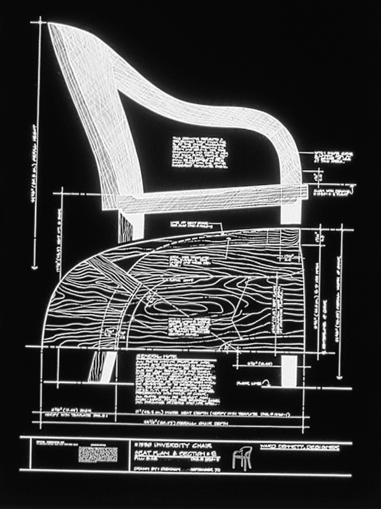 An early sketch for Bennett's University Chair, which reflects his start in fashion as a pattern maker. An early sketch for Bennett's University Chair, which reflects his start in fashion as a pattern maker.