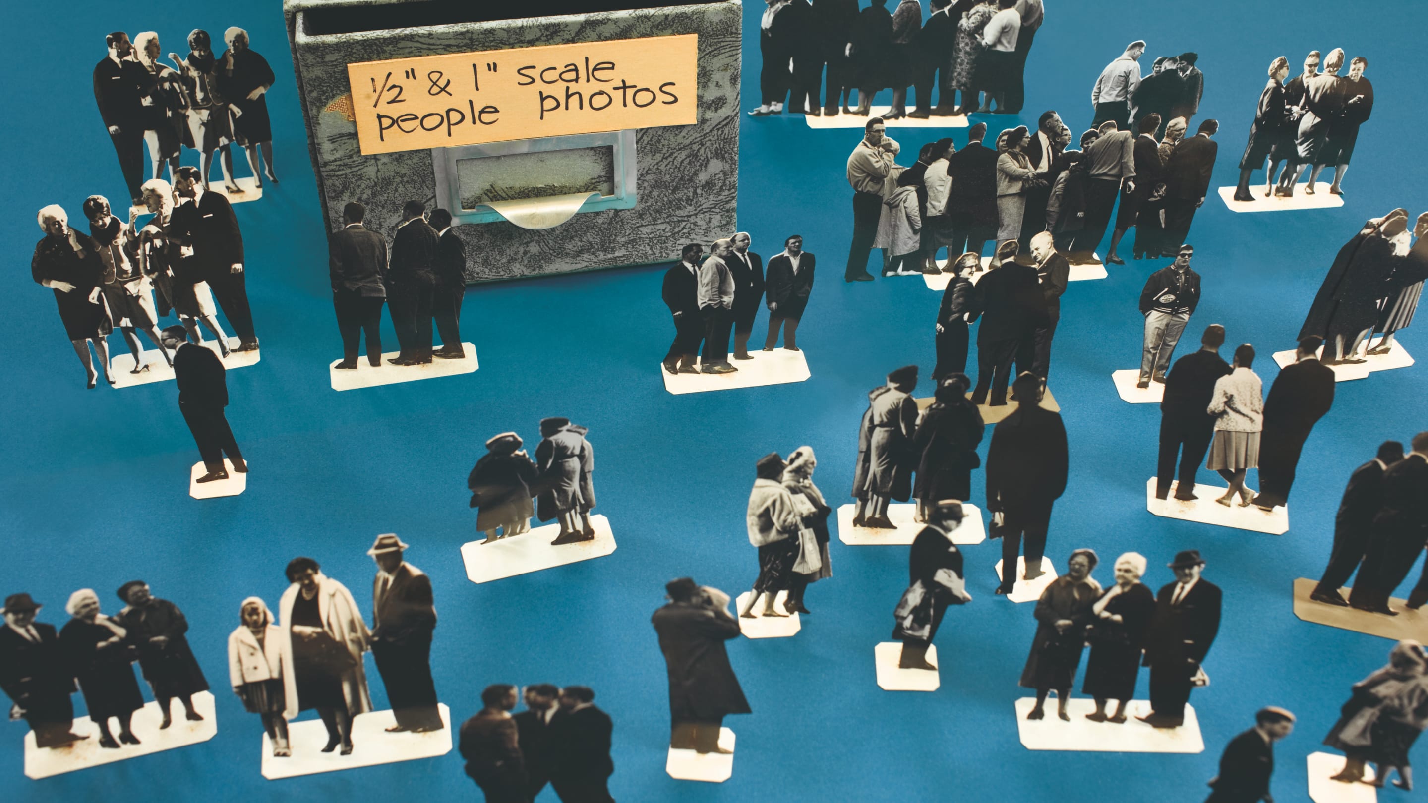 Girard photographed, printed, and cut out groups of people in two scales to include in his 3D models, Grosse Pointe, Michigan, 1940s. Girard photographed, printed, and cut out groups of people in two scales to include in his 3D models, Grosse Pointe, Michigan, 1940s.