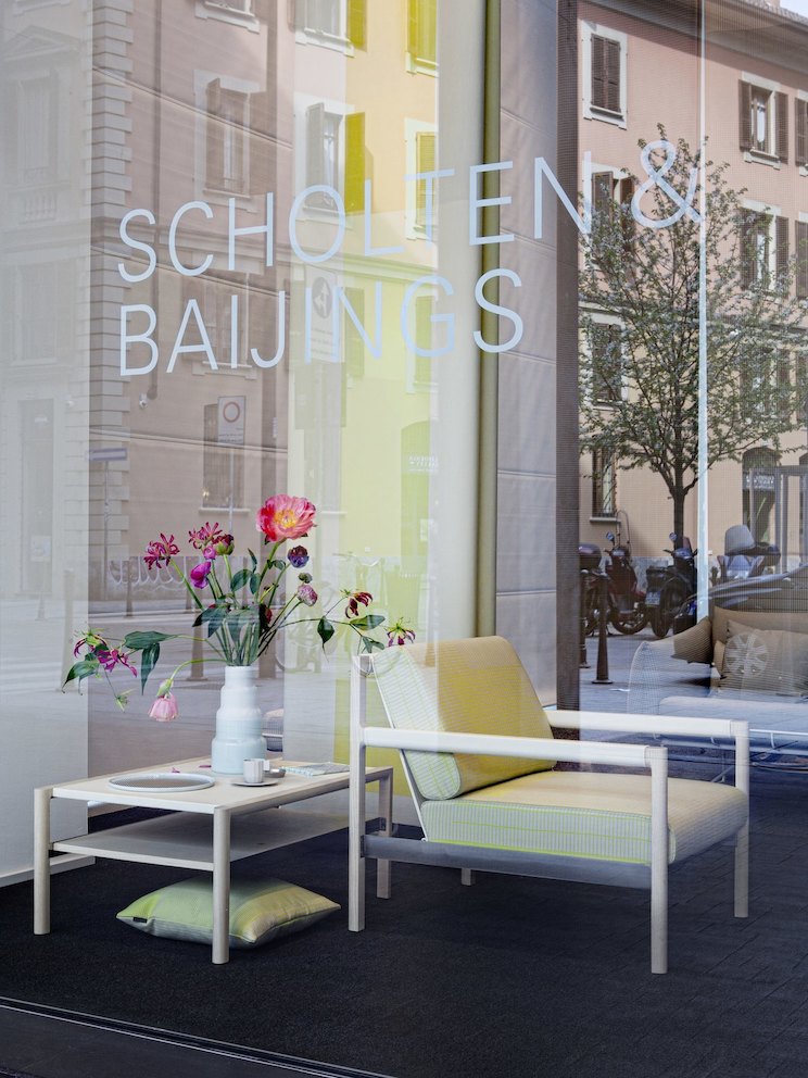 Flowers from Holland, along with tabletop objects designed by Scholten & Baijings, accompany Vincent Van Duysen's Brabo lounge chair upholstered in Grid. Flowers from Holland, along with tabletop objects designed by Scholten & Baijings, accompany Vincent Van Duysen's Brabo lounge chair upholstered in Grid.